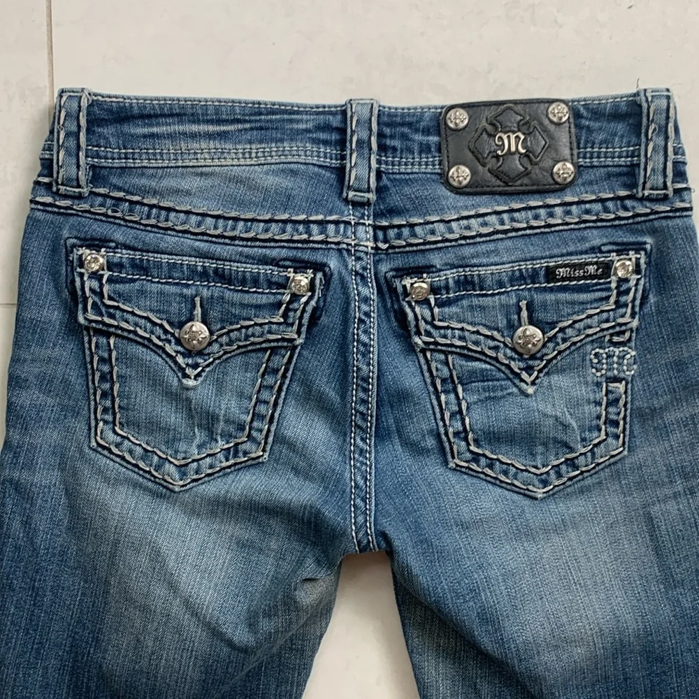 Signature skinny Miss Me med blue color jeans size 27 thick stitch low rise Y2K - Picture 10 of 12